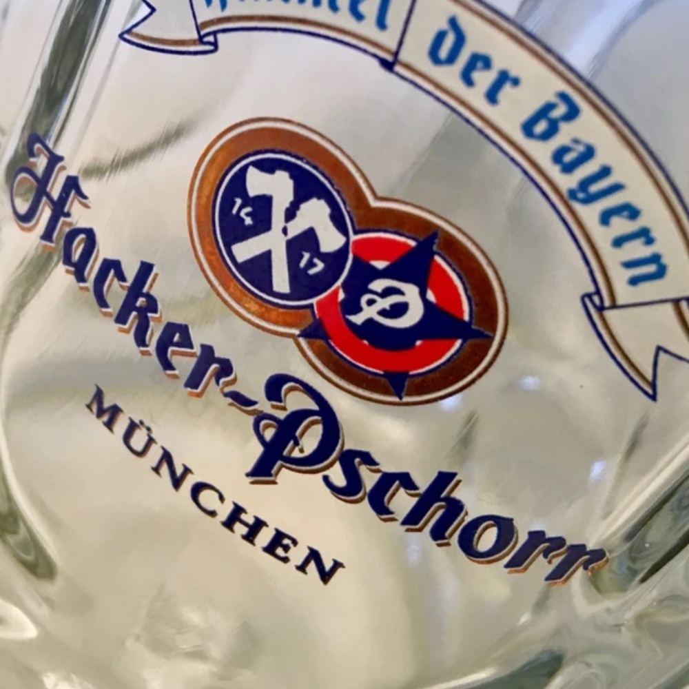Hacker Pschorr Himmel der Bayern 1 Liter Large Dimpled Glass Beer Stein Munchen - Picture 2 of 15